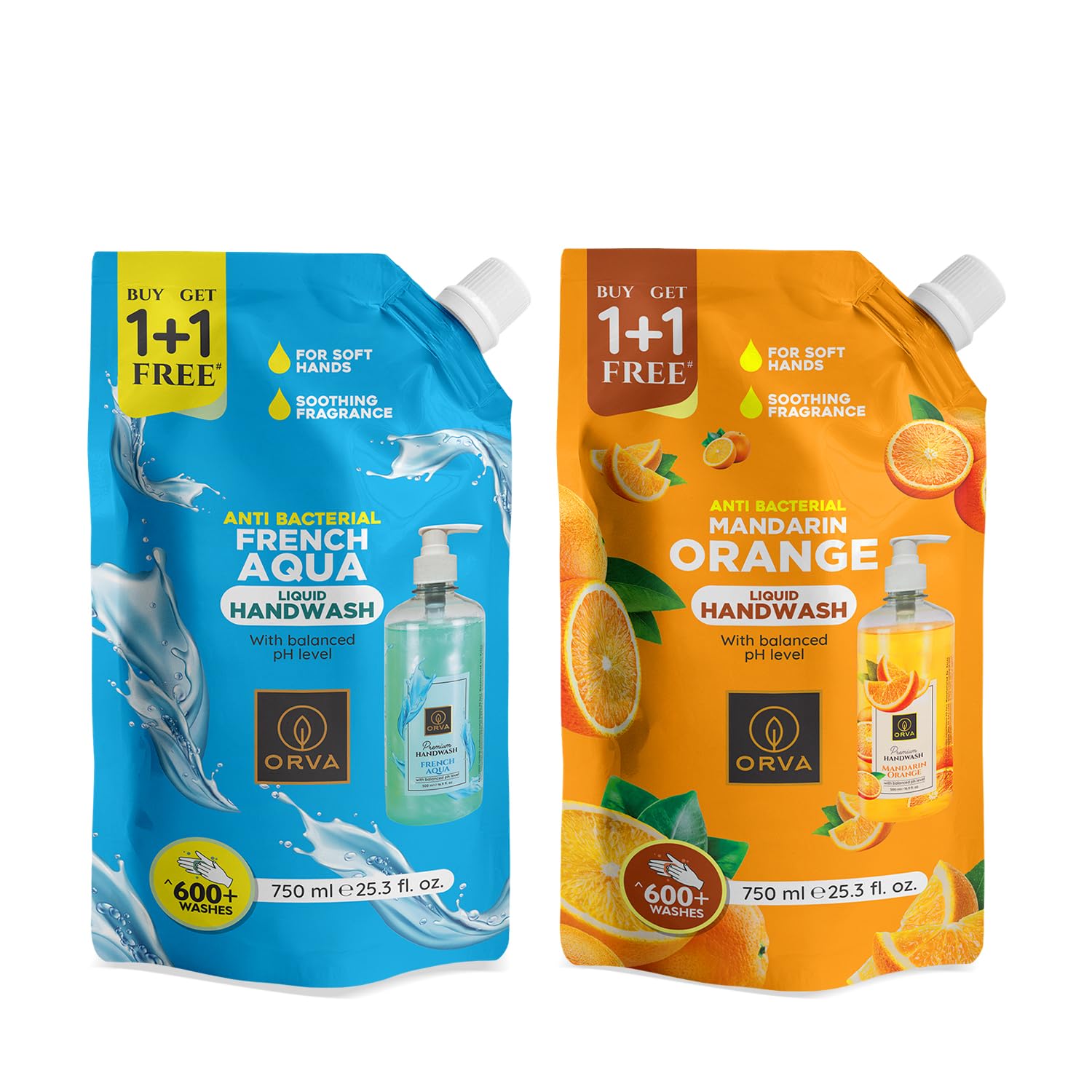 Orva refill pouch Hand Wash (French Aqua and Mandarin Orange)