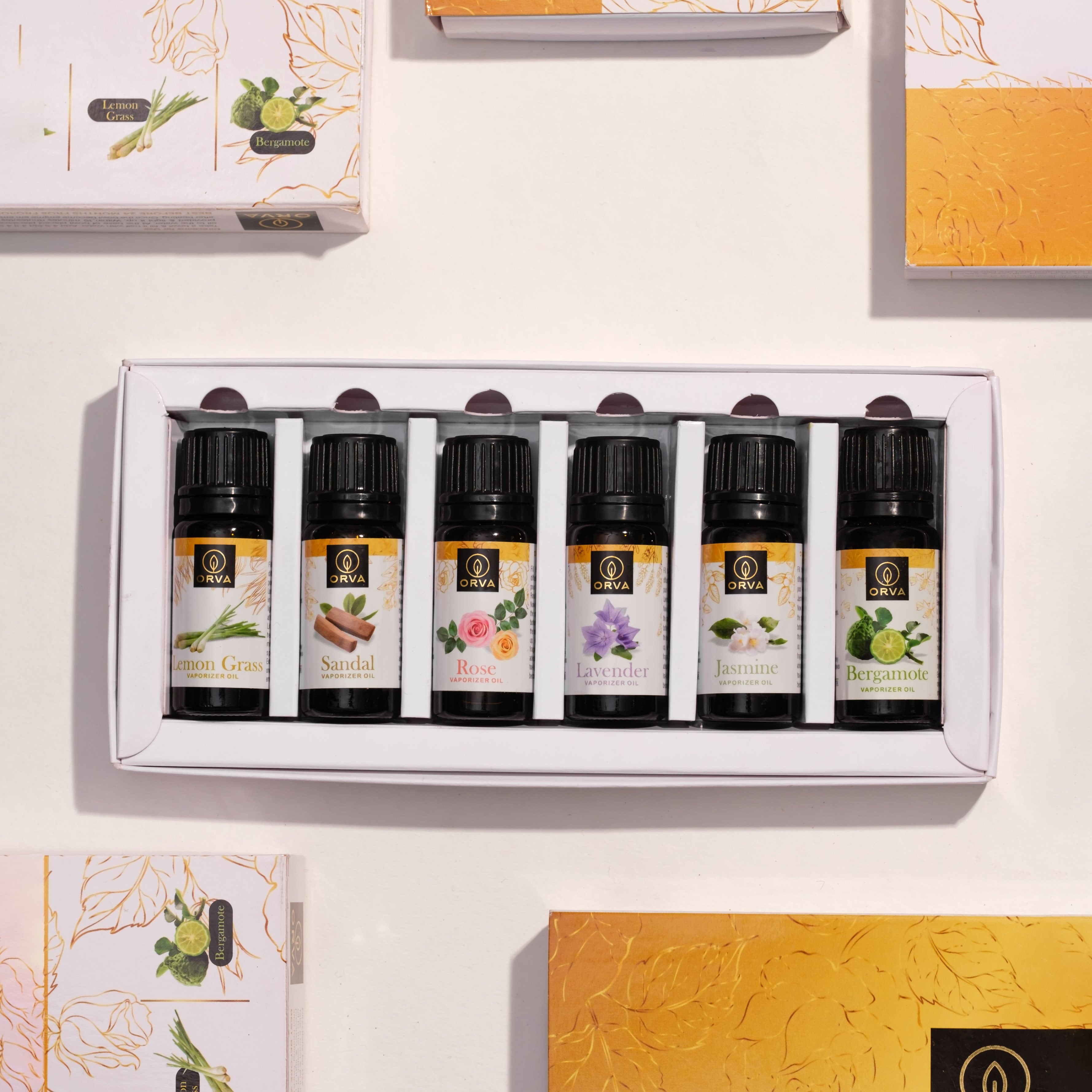 ORVA Vaporizer Oil Combo 6 Units - Each 10ml, Lavender, Rose, Bergamote, Jasmine, Sandal, Lemon Grass Aroma Oil