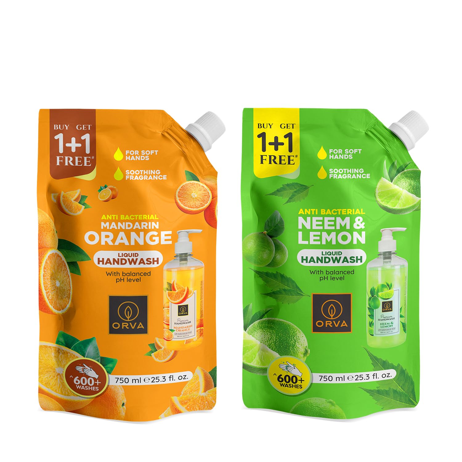 Orva refill pouch Hand Wash (Neem & Lemon + Mandarin Orange)