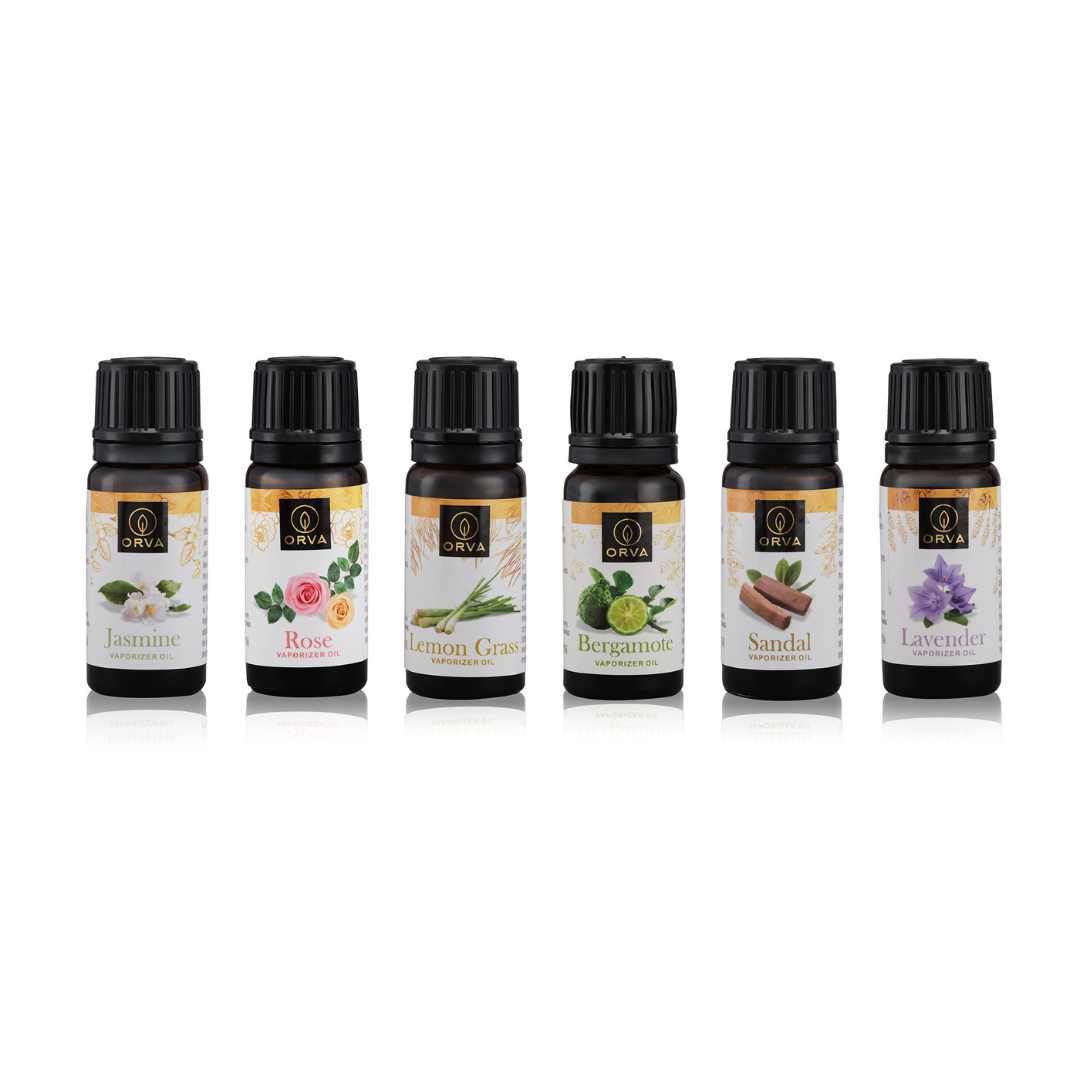 ORVA Vaporizer Oil Combo 6 Units - Each 10ml, Lavender, Rose, Bergamote, Jasmine, Sandal, Lemon Grass Aroma Oil